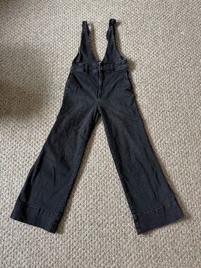 Free People FP Black/Gray denim Wide leg Jean Overalls Adjustable straps Sz 0